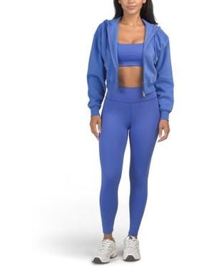 Marshalls 3Pc Sueded Fleece Jacket With Matching Workout Top And Pants Set For - Blue