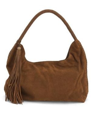 Marshalls Suede Hobo With Stitching And Large Tassel For - Brown