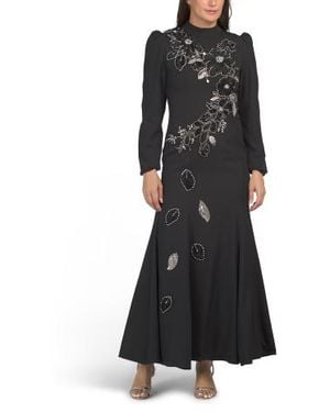 Marshalls Long Sleeve 3D Floral Embellished Cocktail Dress For - Black