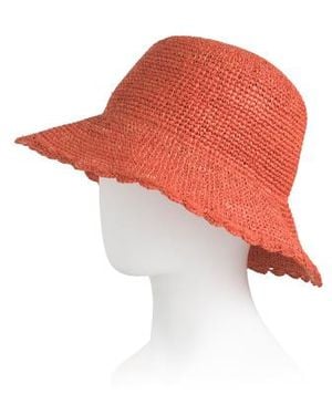Marshalls Raffia Scalloped Bucket Hat - Red