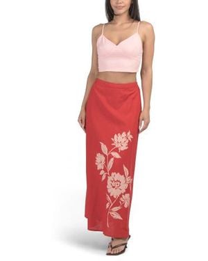Marshalls Linen Blend 2Pc Top And Floral Maxi Skirt Set For - Red