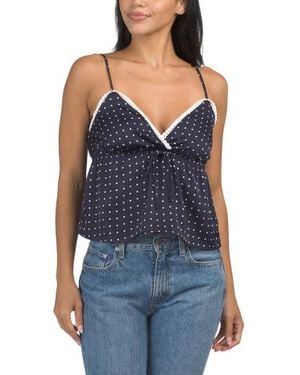 Marshalls Dot Print V-Neck Top With Trim For - Blue