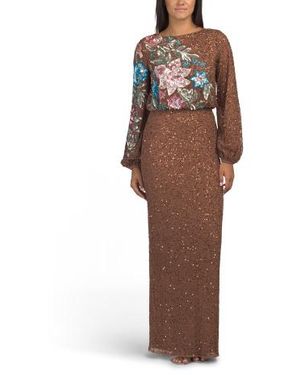 marshalls brown floral dress Long Sleeve 3D Gown For in Maxi dresses