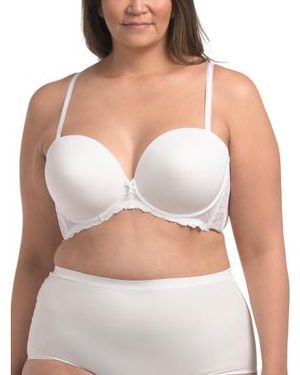 Marshalls Full Figure Lace Band Deep Plunge Convertible Strapless Bra For - White