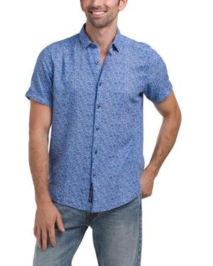 Marshalls Linen Blend Vinaco Short Sleeve Shirt For - Blue