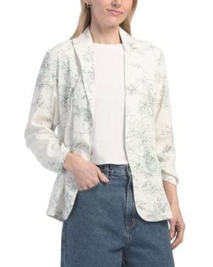 Marshalls Linen Blend Printed Ruched Sleeve Blazer For - White