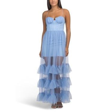 Marshalls Moonlight Sonata Ruffle Mesh Maxi Dress For - Blue