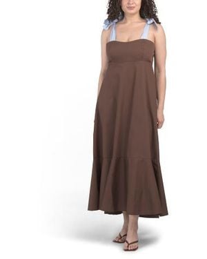 Marshalls Cotton Maxi Dress With Bow Tie Shoulder Straps For - Brown