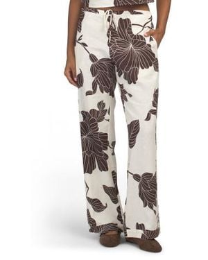Marshalls Linen Blend Drawstring Tunnel Waist Easy Pants With Inseam Pockets For - Brown