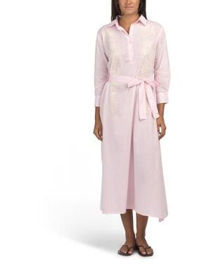 Marshalls Brit Embroidered Maxi Tunic Swim Cover-Up Dress For - Pink