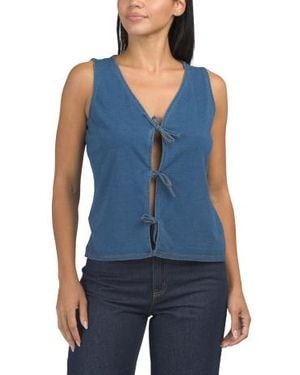 Marshalls Denim Jersey Knit V-Neck Open Front Vest With Tie Closure For - Blue