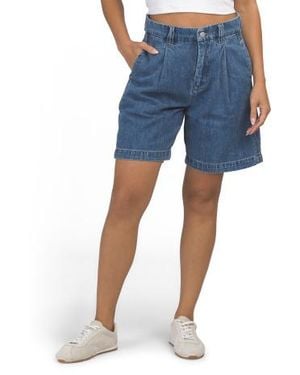 Marshalls Pleated Denim Shorts With Button Closure For - Blue