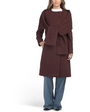 Marshalls Cashmere And Italian Wool Blend Quarter Coat With Removable Scarf For - Red