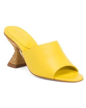 Marshalls Patent Leather One Band Conical Heeled Mule Sandals For - Yellow