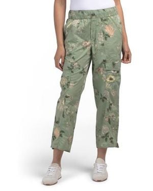 Marshalls Poplin High Rise Toggle Waist Drawstring Pants With Cargo Pockets For - Green