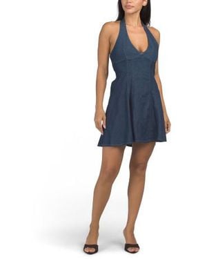 Marshalls Pleated Skirt Denim Halter Mini Dress For - Blue