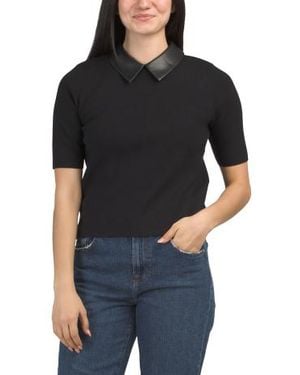 Marshalls Collared Twofer Short Sleeve Pull Over Sweater For - Black
