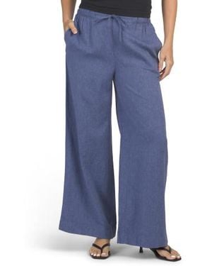Marshalls Linen Blend Self Drawstring Pants For - Blue