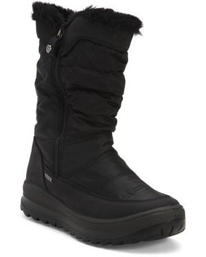 Marshalls Leather Mid Shaft Boots With Faux Fur Lining For - Black