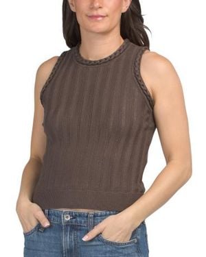 Marshalls Linen Blend Braided Trim Pointelle Ribbed Sweater Tank For - Gray