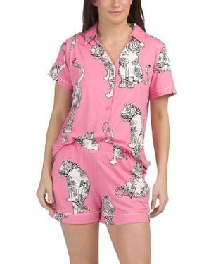 Marshalls 2Pc Tiger Print Pajama Top And Matching Shorts Set For - Pink