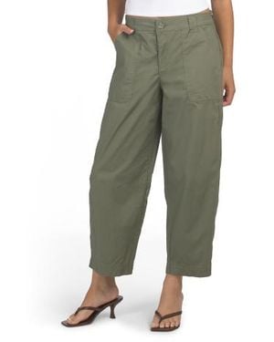 Marshalls Poplin High Rise Barrel Leg Pants With Patch Pockets For - Green