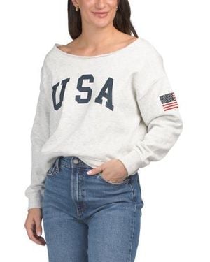 Marshalls Raw Edge Off The Shoulder Neckline Usa Graphi And Patch Sweatshirt - Blue