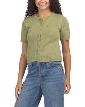Marshalls Short Sleeve Pointelle Knit Cardigan For - Green