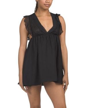 Marshalls Elsie Hammered Satin Babydoll Chemise For - Black