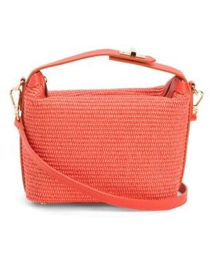 Marshalls Straw Medium Satchel With Leather Handle For - Red