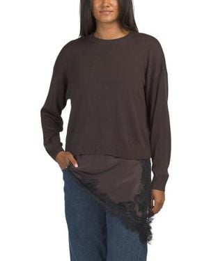 Marshalls 2Pc Cashmere Blend Crew Neck Sweater With Satin Lace Camisole Set - Gray