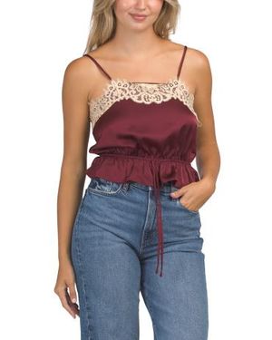 Marshalls Satin Camisole With Lace Trim For - Blue