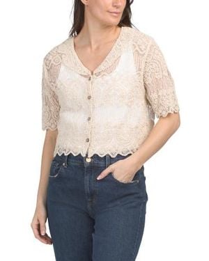 Marshalls Crochet Button Front Collared Top For - White