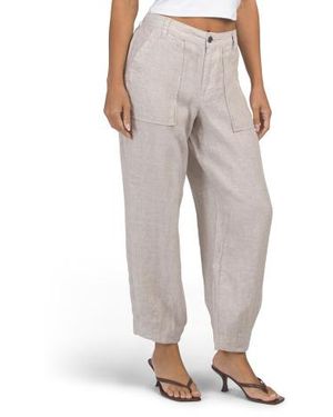 Marshalls Linen Fly Front Barrel Leg Pants For - Gray