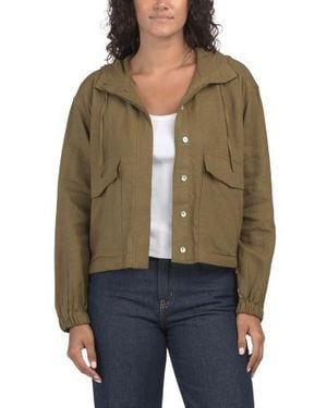 Marshalls Linen Blend Hooded Drawstring Waist Jacket With Flap Pockets For - Brown