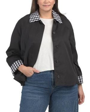 Marshalls Plus Swing Jacket With Gingham Collar For - Black
