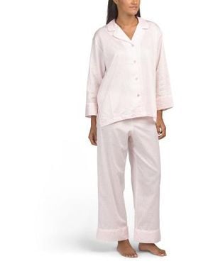 Marshalls 2Pc Cotton Sateen Infinity Notch Collar Pajama Top And Pants Set For - White