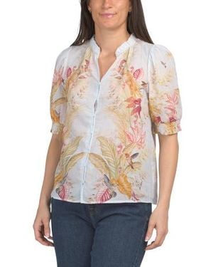 Marshalls Cotton Three-Quarter Sleeve Voile Button Up Blouse With Ruffle Collar For - Blue