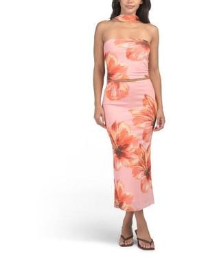 Marshalls Placed Floral Tube Top And Skirt Set With Neck Scarf For - Red