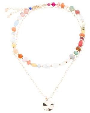 Marshalls Tone Multi Color Beaded Disc Pendant Necklace Set For - White