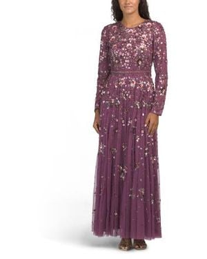 Marshalls Long Sleeve Embellished Gown For - Purple