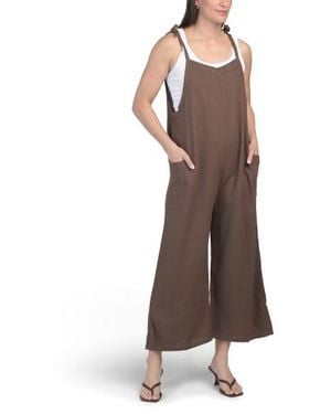 Marshalls Linen Blend Jumpsuit With Tie Shoulders For - Brown
