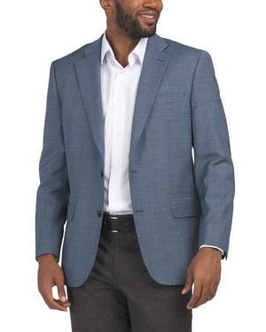 Marshalls Wool Blend Classic Overcheck Suit Jacket For - Blue