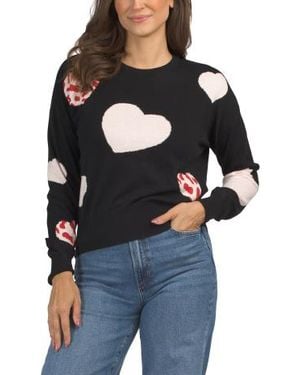 Marshalls Cotton And Cashmere Blend Animal Heart Crew Neck Sweater For - Black