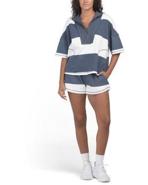 Marshalls French Terry Rugby Striped Top And Shorts Set For - Blue