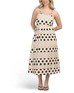Marshalls Linen Blend Sleeveless Mixed Dot Print Midi Dress For - Natural