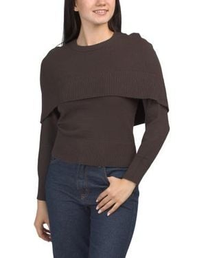 Marshalls Knit Ribbed Overlay Cape Sweater - Black