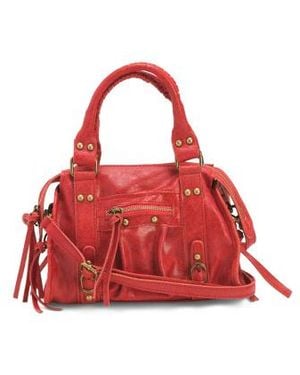 Marshalls Leather Mini Zip Satchel With Brush Finish For - Red