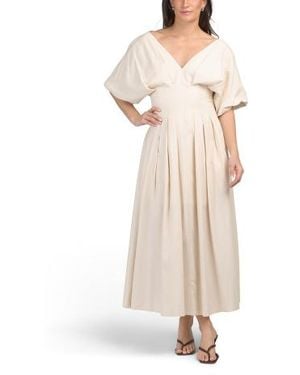 Marshalls Linen Blend Vicky Midi Dress With Pleated Waist For - Natural