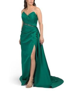 Marshalls Strapless Mesh Gown With Front Slit For - Green